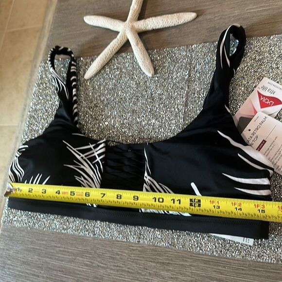 ATHLETA Adriata swim bikini top Large NEW‎ BLACK WHITE PALM - Picture 4 of 6